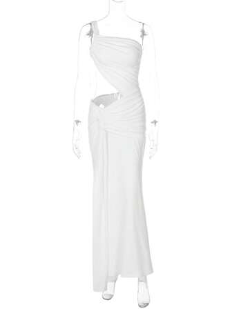 فستان طويل أنيق للسيدات أحادي الكتف مكشوف مصمم للحفلات الليلية والعطلات والمناسبات الخاصة