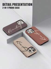 1pc Minimalist Letter Elements Customized Solid Color Letter 2-In-1 Glossy Protective Hard Phone Case Cover Compatible With IPhone 11/12/13/14/15/16/17 Pro Max, International Version, Not The Domestic Version Birthday Gift - Multicolor - View 4