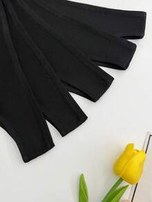 5pcs Women's Black Breathable  Mid-Rise Sexy T-Back Panties - Black - View 3