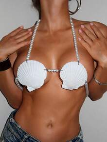 Women White Seashell Mermaid Bikini Top - White - View 6