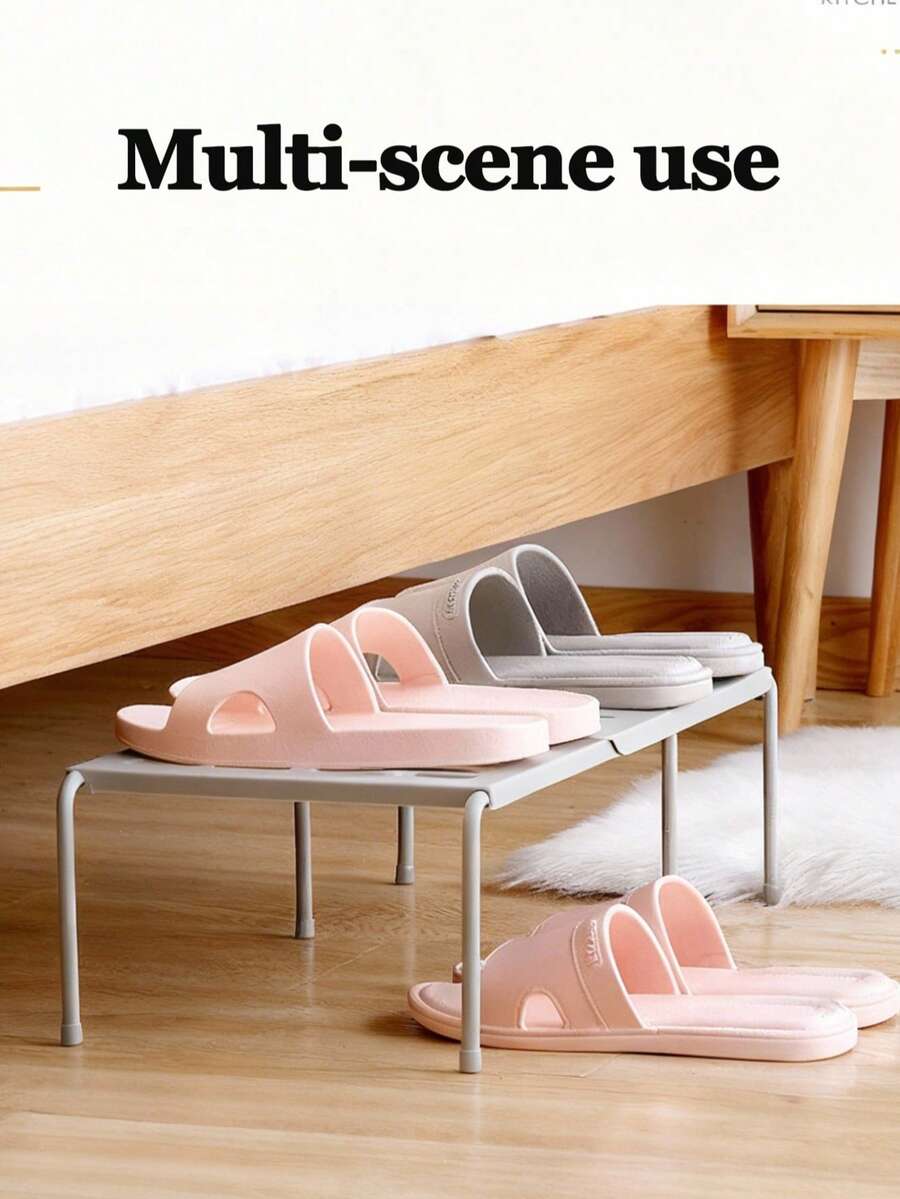 Gray/White Expandable Shelf, Kitchen Storage Rack, Multi-Purpose Organizer Rack, Suitable For Kitchen, Bathroom, Cosmetics, Desk Storage, Grid Design For Easy Drainage - Multicolor - View 1