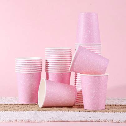 10/20/60 szt., pastelowe różowe brokatowe jednorazowe papierowe kubki 9 uncji na ciepło/zimno - lśniąca, efektowna zastawa stołowa idealna na herbatkę dla dziewczynek, urodziny w stylu księżniczki, artykuły na spotkania najlepszych przyjaciółek, diamentowe różowe srebrne kubki tematyczne na imprezę dla kobiet, upominki na baby shower