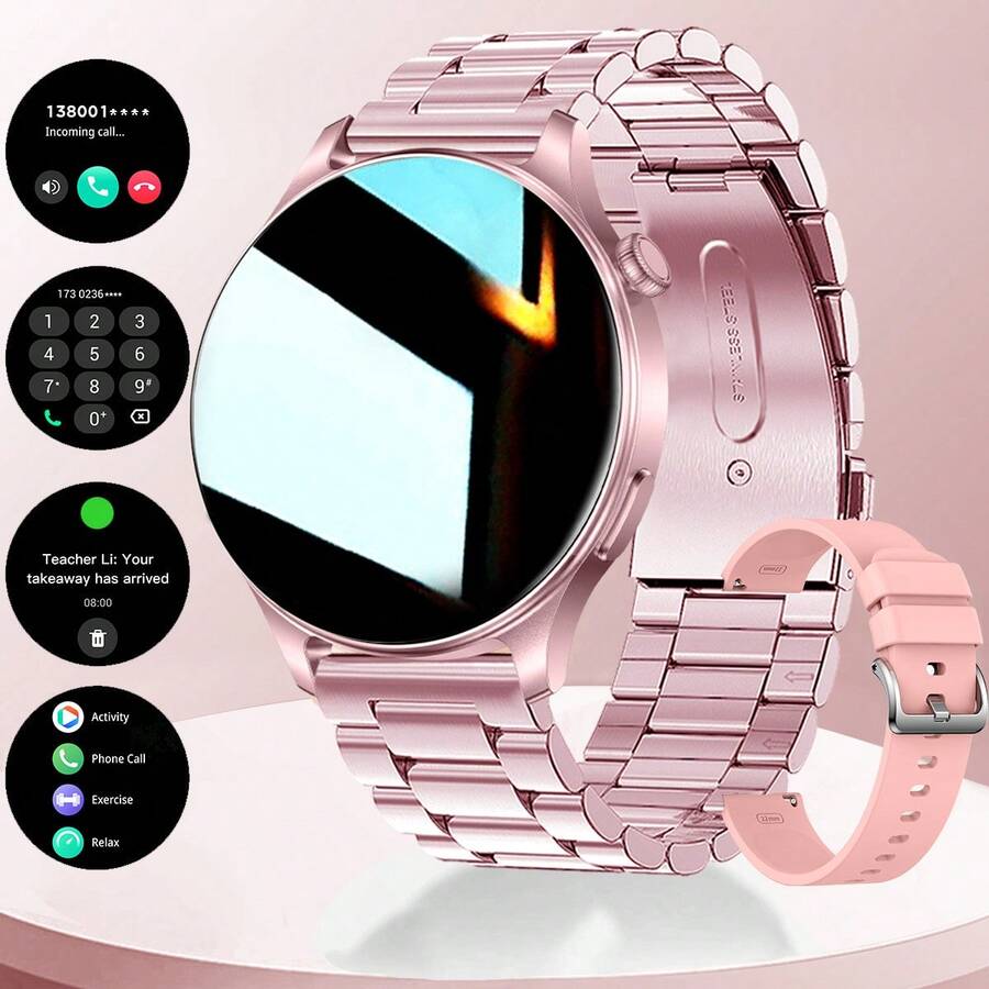 Ceas inteligent unisex la modă de 1,53" cu apeluri, primire mesaje, numărare pași, urmărire calorii, moduri multi-sport, alarmă, telecomandă muzicală, setări personalizabile pentru cadran - Roz - Vizualizare 1