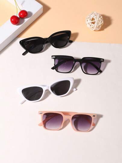 一套4副，适合4-8岁男孩女孩佩戴，休闲聚碳酸酯方形镜框复古猫眼时尚眼镜，适合户外和日常穿搭，附眼镜盒。