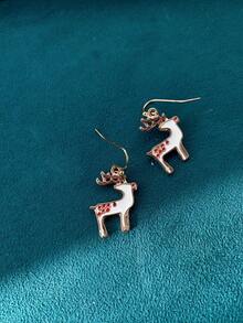 1 Pair Fashionable Christmas Enamel Snowman, Deer & Tree Earrings - Red Old Man - View 9