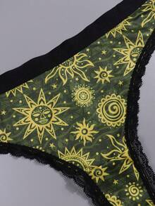 Dircho 6pcs Sexy Cute Gothic Contrast Lace Thongs, Dreamy Galaxy & Skulls & Stars All-Over Print Comfy Intimates Panties, Women's Underwear & Lingerie - Multicolor - View 3