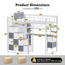 Advwin Twin/Full Size Loft Bed With Desk, Stairs, Closet & 12 Fabric Drawers, Metal Gaming Loft Bed With Guardrail, Space-Saving Bed For Bedroom, Dorm (White+Oak) - trắng - Xem 5