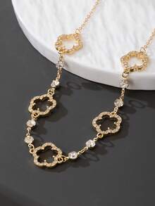 1pc Romantic, Delicate, Luxurious, High-End, Sweet, Lucky Hollow Gold Clover Pendant Necklace For Women - Yellow Gold - View 2