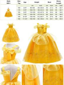 5pcs/Set Girls Yellow Sleeveless Bow Floral Tutu Dress, Gloves, Crown, Magic Wand Costume Set, Children Christmas Outfit, Cosplay Festival Party Suit - Yellow - View 10