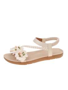 Women's Holiday Beach 3D Floral Decor Fashion Flat Sandals - Beige - View 7