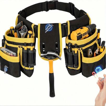 1pc Heavy Duty Tool Belt, With 26 Pockets And 130cm Adjustable Shoulder Strap - Black Tool Storage Pouch, Suitable For DIY Projects, Woodworking And Home Improvement, Magnetic Tool Holder, Practical Design - Essential Gear For Carpenters, Contractors And Handymen