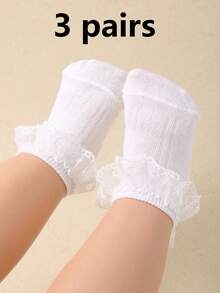 1双柔软透气蕾丝花边公主风女童袜子 - 白色 - 查看 12