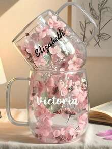 Personalized Customized Handcrafted Glass Mugs With Real Dried Flower,Personalized Floral Glass Mug Botanical Drinkware Set With Custom Name Text Coffee Mug Tea Mug,Home & Living,Haunt Your Home,Souvenirs
