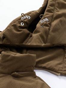 男士灯芯绒拼接连帽羽绒服，适合日常休闲穿着，冬季羽绒服。 - 卡其色 - 查看 6