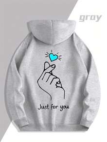 Sudadera con Capucha para Hombres de Pareja en - Estampado Romántico del Corazón y "Just for You" al Reverso, Manga Larga Casual Abrigada Invernal Talla Grande Cómoda, Lavable a Mano o Secadora Ideal Para Conjuntos Deportivos e informales.Diseño Geométrico Relajado Otoñal-Invierno Sudadera Combinación Perfecta.Tejido Fácil de Cuidaar Actividades Exteriores - Prenda Única Gris para Mujer - Ver 2
