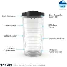Tervis Made in USA Double Walled Clear & Colorful 24oz Lidded Insulated Tumbler Cup Keeps Drinks Cold & Hot, 24oz, Blue Lid(Tapa transparente. 16 onzas) - Multicolor - Ver 5