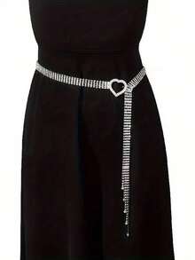 新款女士水钻镶嵌链条腰带，时尚火辣女孩银色腰链配饰，适合夏季、秋季、万圣节 - 銀色款雙桃心 - 查看 20