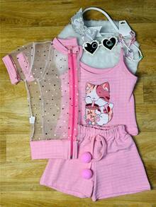 3-Piece Children's Set With Kittens - Màu Hồng baby - Xem 2