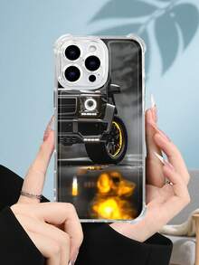 1PC Funda transparente con diseño de vehículo todoterreno negro con rines dorados y luces brillantes, estilo minimalista robusto y moderno, protección contra caídas, ideal para hombres y amantes de los autos de alto rendimiento y el estilo urbano, regalo perfecto para fiestas, amigos, pareja o familia : funda transparente resistente a golpes, compatible con Apple Phone17/16/15/14/13/12/11/XS/XR/X/PLUS/PRO/PROMAX, agarre cómodo, regalo ideal para ocasiones especiales - transparente - Ver 2