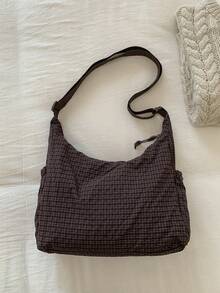 New Plaid Drawstring Cloud Pleated Shoulder Bag, Crossbody Bag For Women - Coffee - View 2