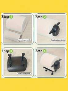 1-6个绵羊造型卫生纸架，独立浴室套装，趣味黑绵羊卫生纸架，纸巾收纳，可爱浴室装饰，浴室配件，浴室工具 - 彩色 - 查看 8