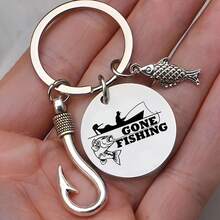 1pc Unisex Fishing Enthusiast Designed Time Gem Keychain Pendant Bag Accessory Gift - Multicolor - View 5