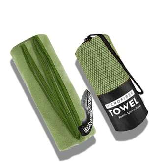 1 pieza Toalla deportiva de secado rápido de color verde militar, para hombres y mujeres, hecha de tela de fibra ultrafina, portátil y suave, con una bolsa de malla para almacenamiento, adecuada para fitness, natación, viajes y como toalla de baño de secado rápido