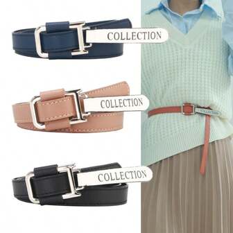 Cinturón de hebilla de aleación de lujo y alta gama, nueva hebilla de aleación versátil para ir al trabajo, cinturón de PU versátil y de moda sin perforar agujeros