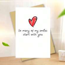 1PC So Many Of My Smiles Start With You Heart Illustration Greeting Card With Envelope Romantic Love Quote Design For Valentine's Day, Ideal For Friends, Lovers, Colleagues, Anniversary And Special Occasion Gift