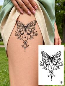 STARTTOOS Black Dynamic Butterfly Tattoo Sticker With Multiple Butterfly Flower Patterns Temporary Fake Tattoo Sticker Suitable For Wrist, Ankle, Shoulder, Neck, Collarbone DIY Daily Party, Festival Gift Waterproof Realistic Body Tattoo Sticker - Multicolor - View 6