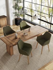 Goeurvant Modern Vertical-Stripe Upholstered Dining Chairs With Armrests And Solid Wood Legs For Dining Room, Kitchen, Living Room - Set Of 2 / Set Of 4 / Set Of 6 - Grass Green - 綠色 - 查看 2