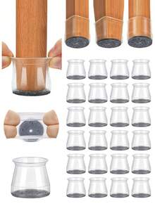 12/24/40 piezas Protectores de piso de silicona para patas de silla, Almohadillas antiarañazos para muebles, Tapas reductoras de ruido para patas de silla, Deslizadores de muebles para pisos de madera dura, Adecuado para cocina, sala de estar, dormitorio y cafetería - Gris claro transparente - Ver 9