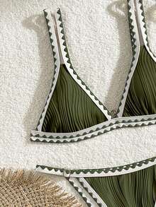 Bikinx 女士性感露背纹理比基尼套装，撞色包边和俏皮下装，高弹力细肩带泳衣