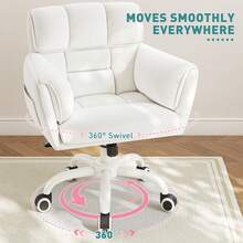 EnHomee Home Office Chair With Wheels & Side Pockets Vanity Chair Adjustable Height Soft Upholstered Modern Desk Chair With Backrest & Arm For Bedroom, White - trắng - Xem 4