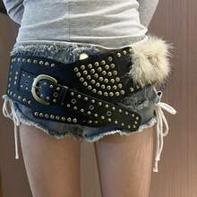 New Punk Rock Leopard Print Furry Retro American Style Fashion Belt Accessory, Y2K Waist Strap - Multicolor - View 10