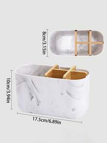 5-Slot Bamboo Toothbrush Holder, Bathroom Countertop Organizer For Electric Toothbrush And Toothpaste, Marble Toothbrush Storage Rack - Multicolor - View 11