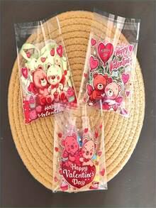 25/50/100pcs Valentine's Day Self-Adhesive Red Bear & Cute Little Bear Print Transparent Packaging Bags/Reticule/ - No-Seal Opening/ Closure, Gift Wrap For Parties, Birthdays, Valentines - Bulk Bundle - Multicolor - View 6