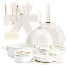 22 - Piece Non - Stick Cookware Set, 6 Pots 3 Lids, Removable Handles, Oven Dishwasher , Includes 28cm Soup Pot, White Aluminum - Default - View 2