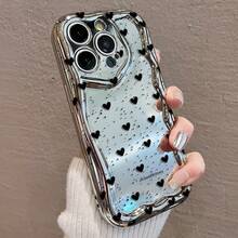 【可愛いハートデザイン】 17promax/16pro/15plus/14/13/12/11用 電鋳加工 衝撃吸収 防摔スマホケース スタイリッシュデコレーション 携帯保護 軽量耐久性 日常使用・外出に最適 ユニークなデザインで個性を際立たせる スマ - シルバー - チェックする 5