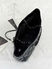 Women's Solid Color Embroidered Diamond Pattern Large Capacity Tote Bag, Versatile And Portable Soft-Sided For Travel, Visiting, Commuting - Black - View 3