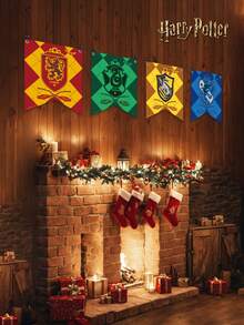 1pc Harry Potter Geometric Badge Banner Flag, And Four House Badge Banner Flag With Tassels, Birthday Party Decoration, Magic World Wall Decor, Suitable For Party Decoration, Holiday Decoration, Scene Arrangement Supplies, Home Office [Official Licensed] - Multicolor - View 6