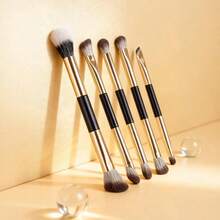 Set de 5 piezas de brochas de maquillaje para viaje con estuche, brochas multifuncionales portátiles para sombras de ojos, cejas y correctores, herramientas cosméticas, regalos - Multicolor - Ver 5