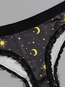 Dircho 6pcs Sexy Cute Gothic Contrast Lace Thongs, Dreamy Galaxy & Skulls & Stars All-Over Print Comfy Intimates Panties, Women's Underwear & Lingerie - Multicolor - View 5