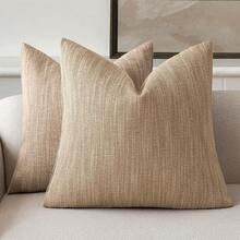 1pc Bohemian Textured Thick Linen Throw Pillow Cover (Pillow Insert Not Included), Plain Linen Craft Decorative Sofa Cushion Cover Suitable For Bedroom, Living Room, Balcony, Dining Table, Home Decor, All Season - Khaki - View 1