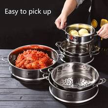 Insertar maceta de acero inoxidable cesta de vapor de verduras soporte cocina cocina verduras pescado marisco comida comida verduras cocinar verduras al vapor inserto de acero inoxidable - Con orejas de 16 cm - Ver 5