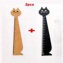 1 pieza/2 piezas Regla con diseño de gato de dibujos animados, regla de madera con forma de gato, reglas - Multicolor - Ver 12
