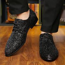 Men's Glitter Pointed Toe Lace Up Formal Dress Shoes For Party Wedding And Prom Occasions - 黑色 - 查看 2