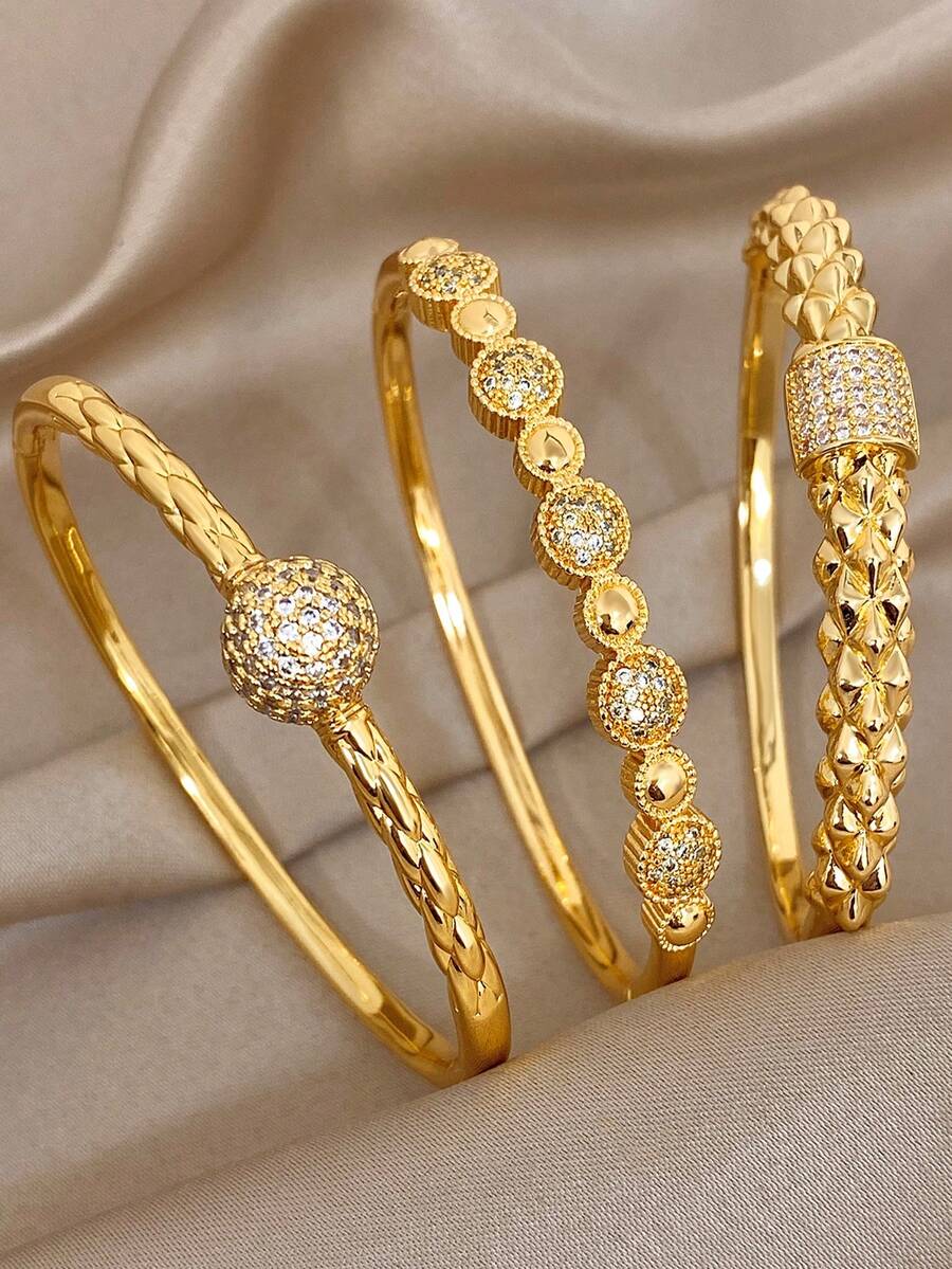 Bộ vòng tay mạ vàng 18K chống phai màu sang trọng thanh lịch đính đá Zirconia kết cấu quyến rũ dành cho nữ, quà tặng cho mẹ, trang sức Giáng sinh, lễ hội, mùa đông, tiệc cưới, tiệc tùng, quà tặng hàng ngày, kỷ niệm, ngày lễ tình nhân, trang sức Boho, quà tặng sinh nhật cho phù dâu - Nhiều màu - Xem 1