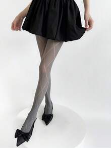 1双镂空菱形图案连裤袜，弹性百搭透明秋季连裤袜 - 彩色 - 查看 11