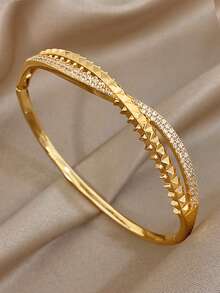 Juego de pulseras de lujo con baño de oro de 18K, con circonita completa y textura glamorosa, para mujer. Regalo para mamá en Navidad, Carnaval, Invierno, Boda, Fiesta, Diario, Aniversario, Día de San Valentín, Cumpleaños, Dama de honor. Joyería bohemia. - Multicolor - Ver 10